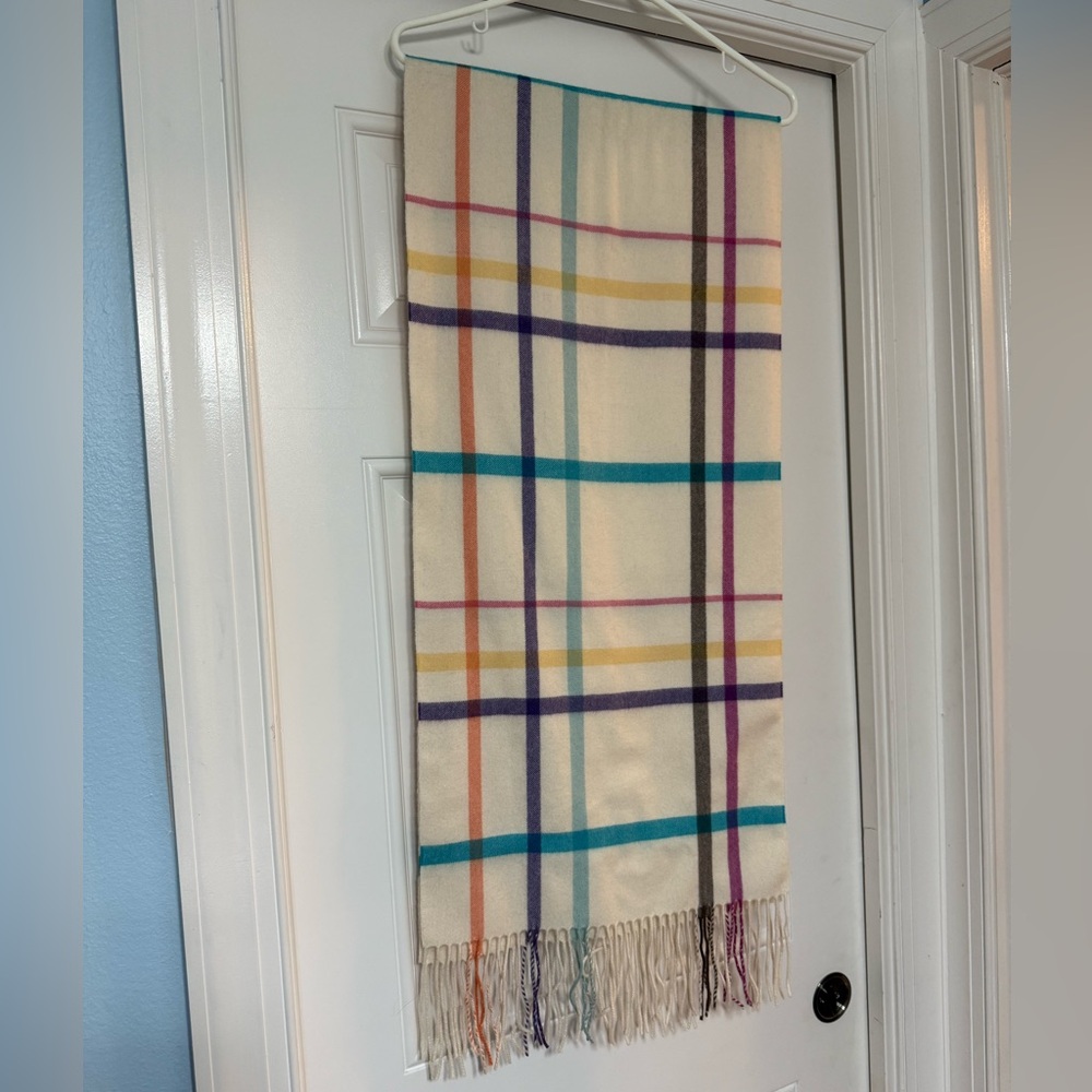 Coach Cream and Multicolor Plaid Cashmere Scarf